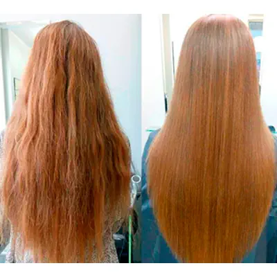 Кератиновое выпрямление волос фото до после в Москве в салоне Dozari на Тверской